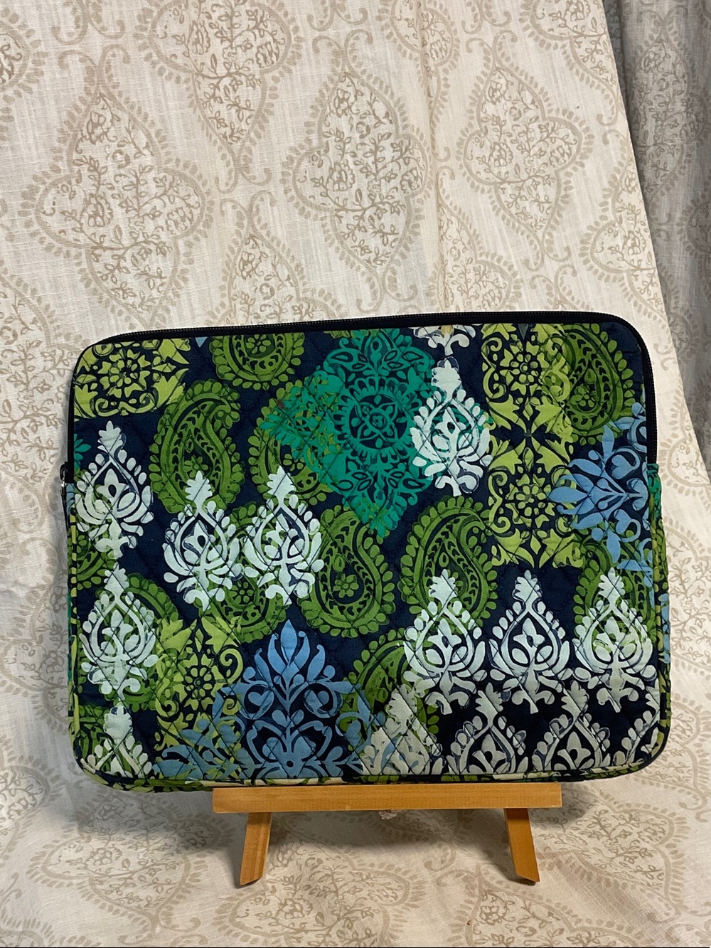 Vera Bradley Navy Blue Laptop Sleeve with Green and Teal Paisley
